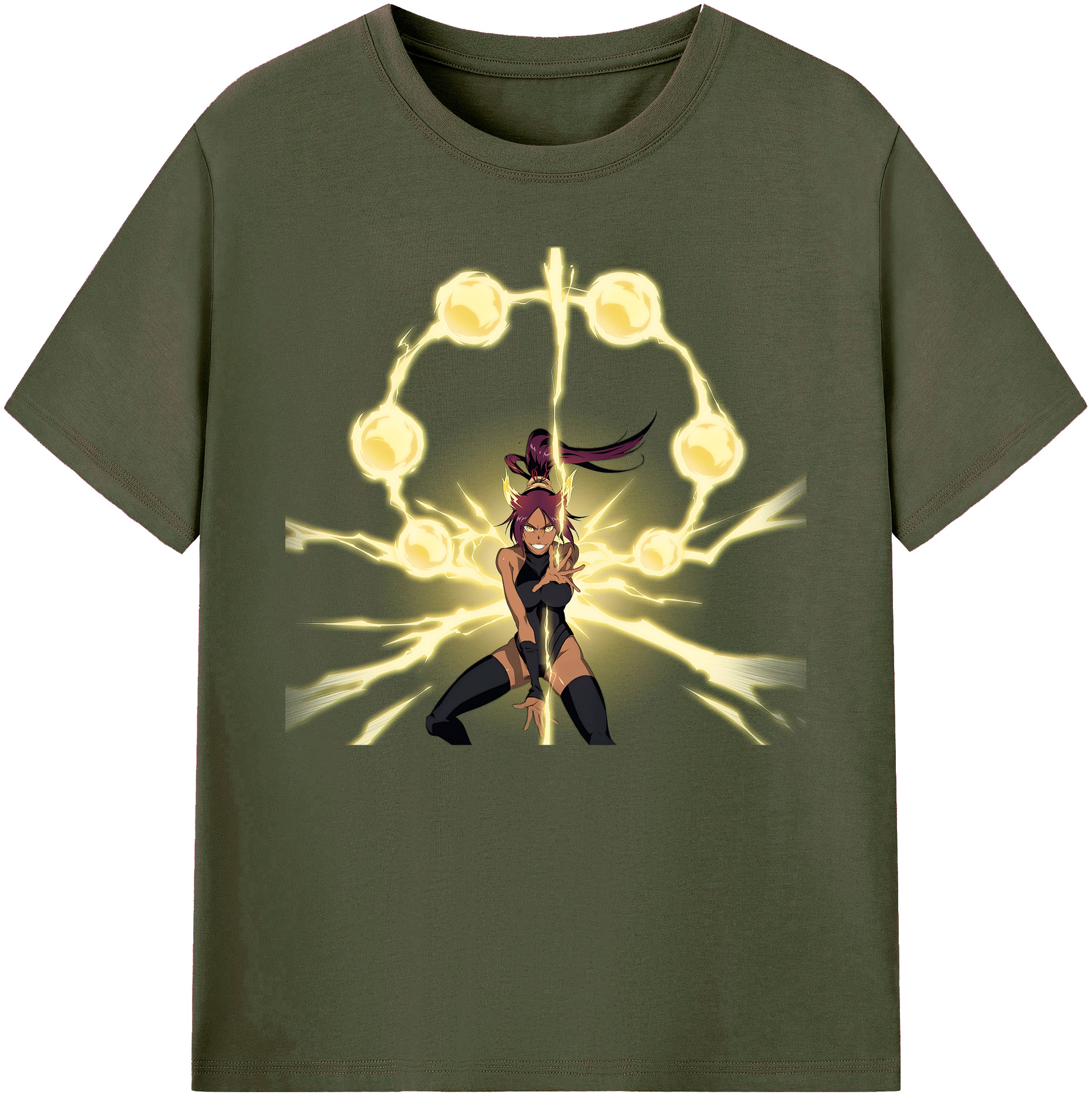 （画像用） ブリーチ 四楓院 夜一（しほういん よるいち） BLEACH Shihouin Yoruichi 綿100％ メンズ半袖Tシャツ｜肌触りやわらか＆通気性